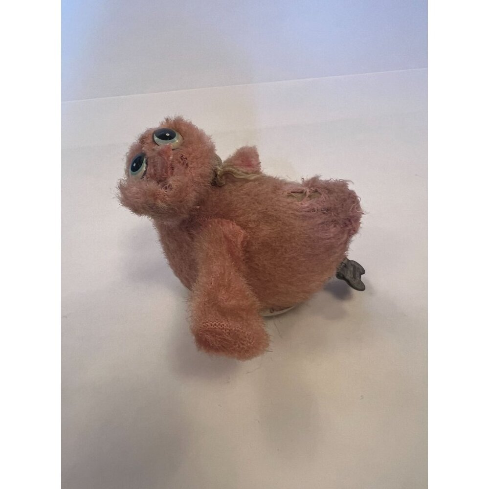Vintage Wind-Up Pink Plush Chick With Googly Eyes Made in Japan needs a medic